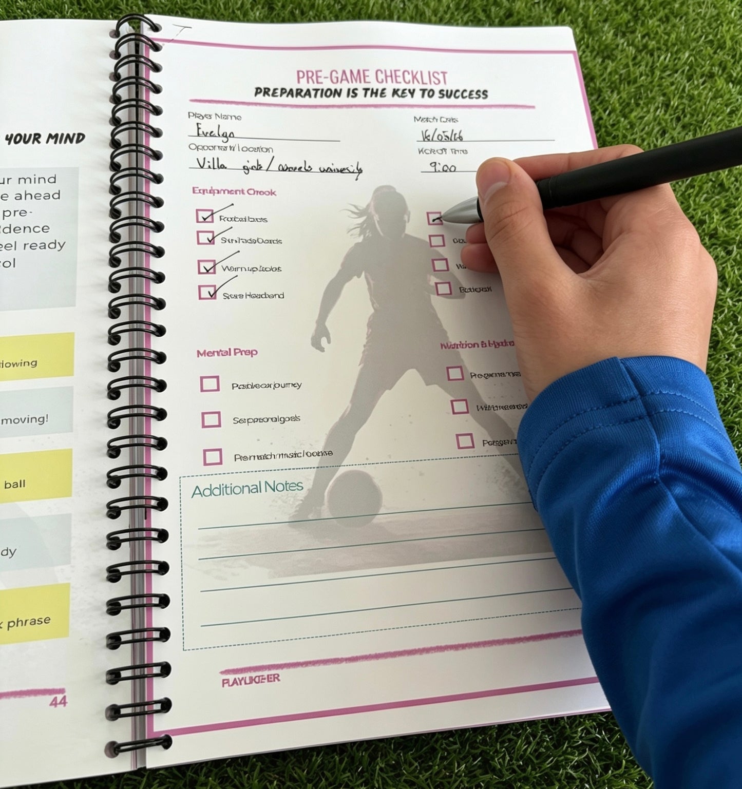 PLAYLIKEHER – WIRE-O Edition Football Journal For Girls | Girls Complete Season Football Journal | FREE Delivery