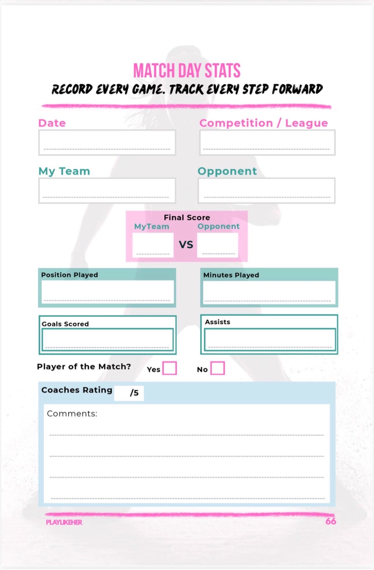 PLAYLIKEHER - Premium Hardback Edition Football Journal For Girls | Complete Season Football Journal for Female Footballers | FREE Delivery