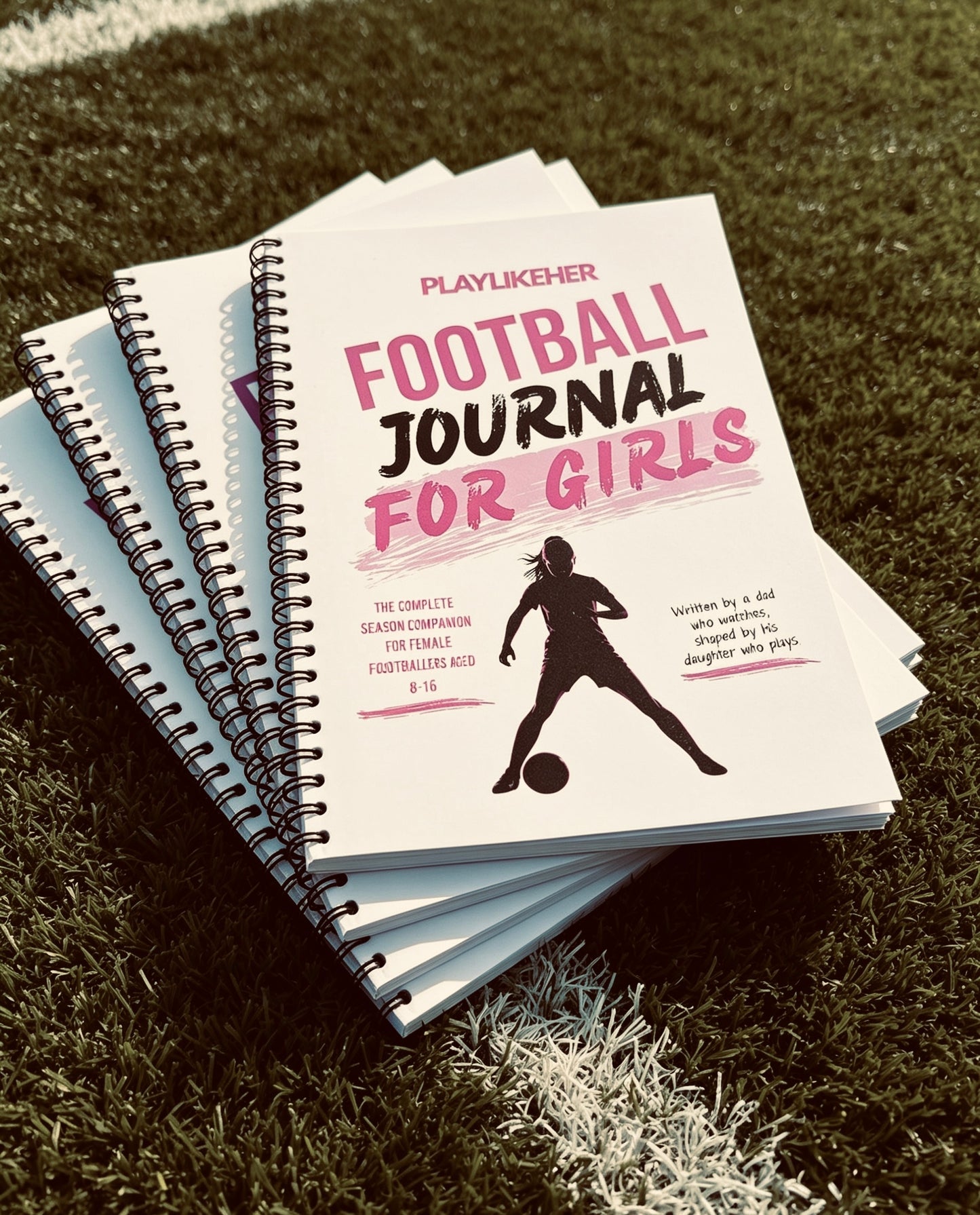 PLAYLIKEHER – WIRE-O Edition Football Journal For Girls | Girls Complete Season Football Journal | FREE Delivery