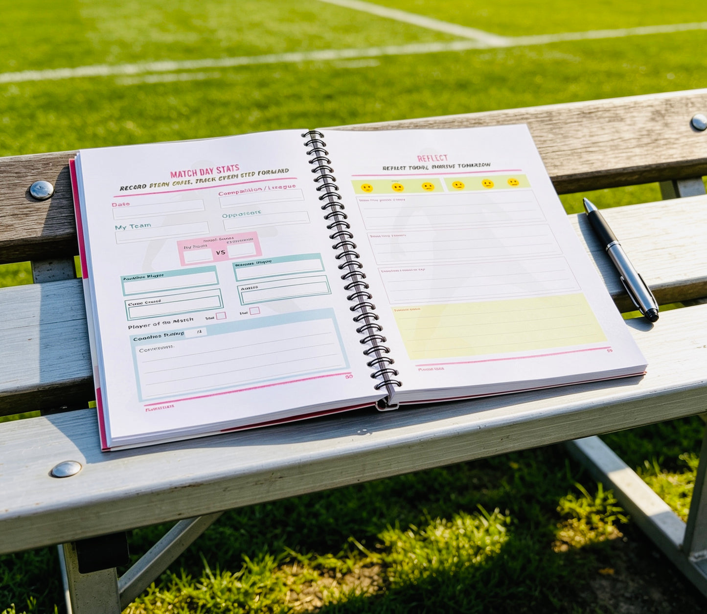 PLAYLIKEHER – WIRE-O Edition Football Journal For Girls | Girls Complete Season Football Journal | FREE Delivery