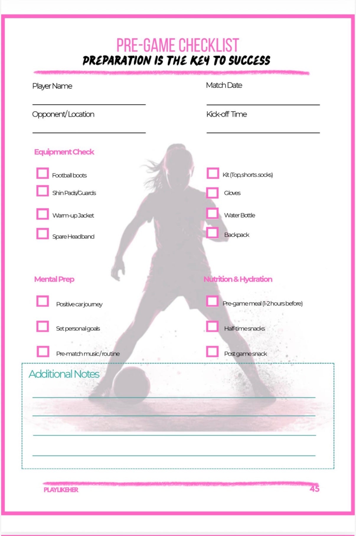 PLAYLIKEHER - Premium Hardback Edition Football Journal For Girls | Complete Season Football Journal for Female Footballers | FREE Delivery